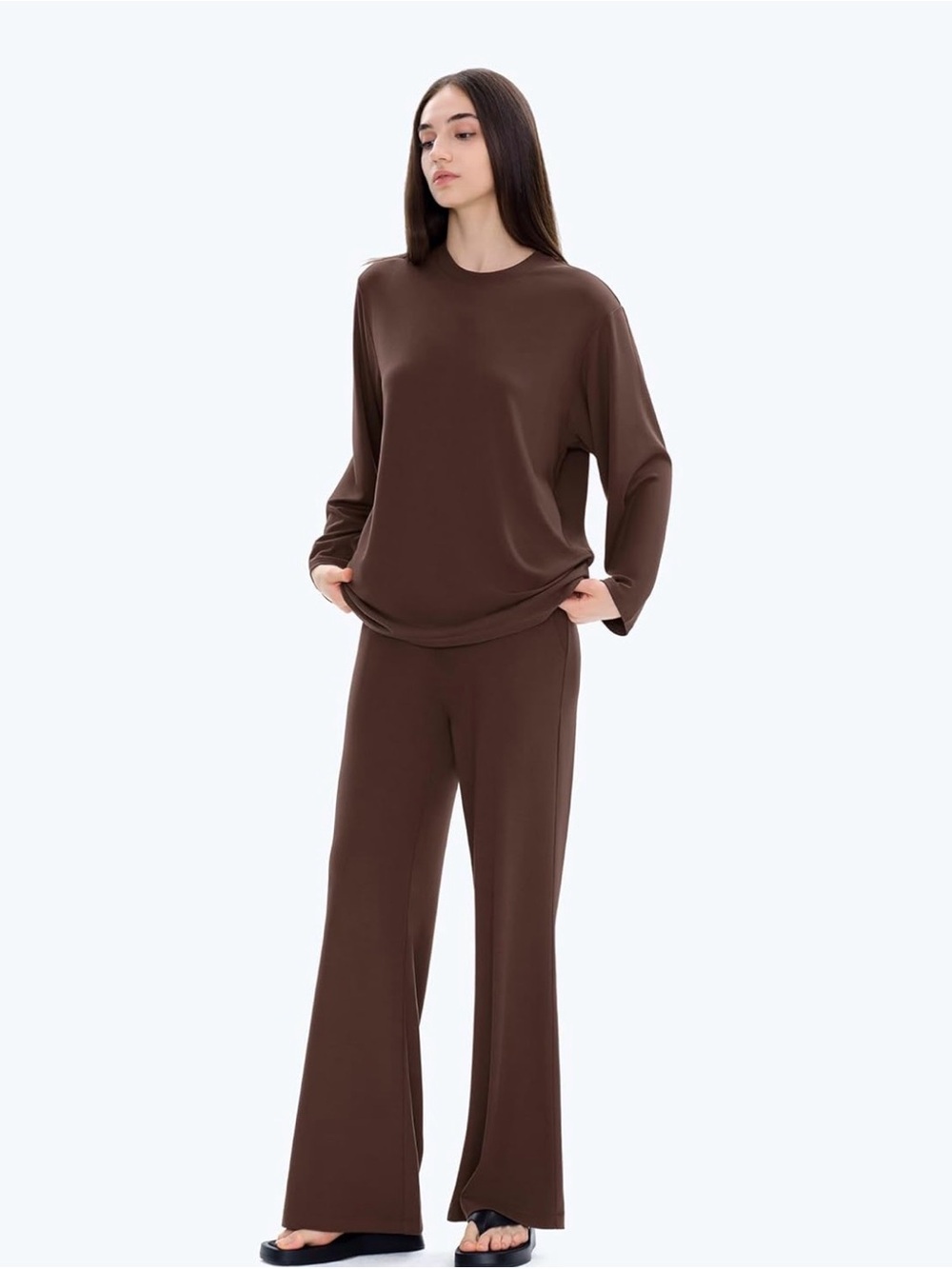 SET 🤎Cozy Brown Long Sleeve Lounge Outfit